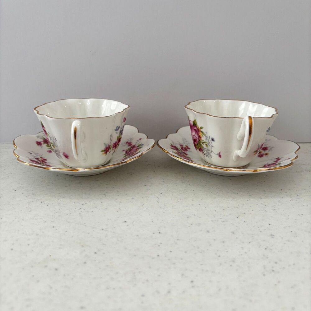 Royal Stuart Spencer Stevenson Pink Floral Dainty Teacup Saucer England Set of 2 - Picture 4 of 9